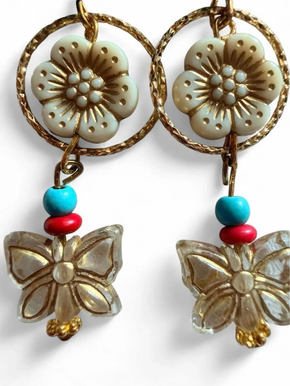 Handmade Boho Floral Ring & Butterfly Drop Earrings